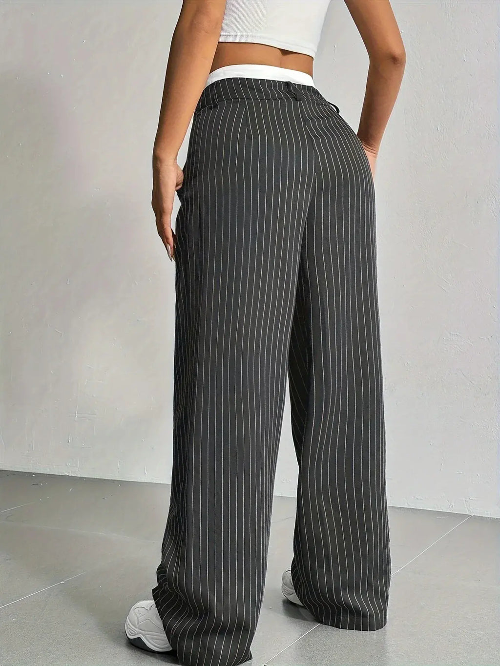Women's Pinstripe Trousers- High Waist and Wide Leg