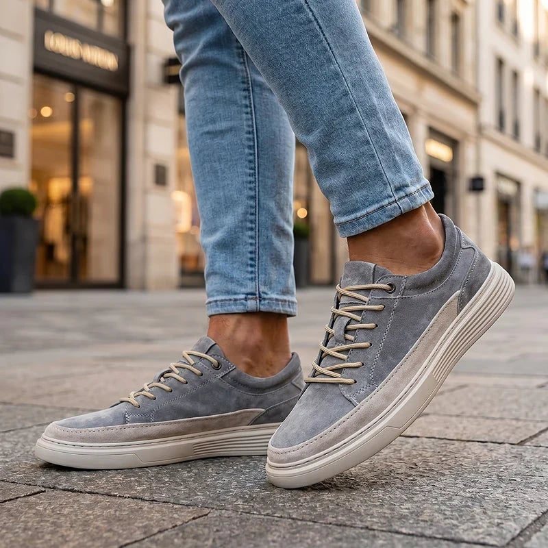Men's Lace-Up Trainers- Suede-Look Panelled Upper