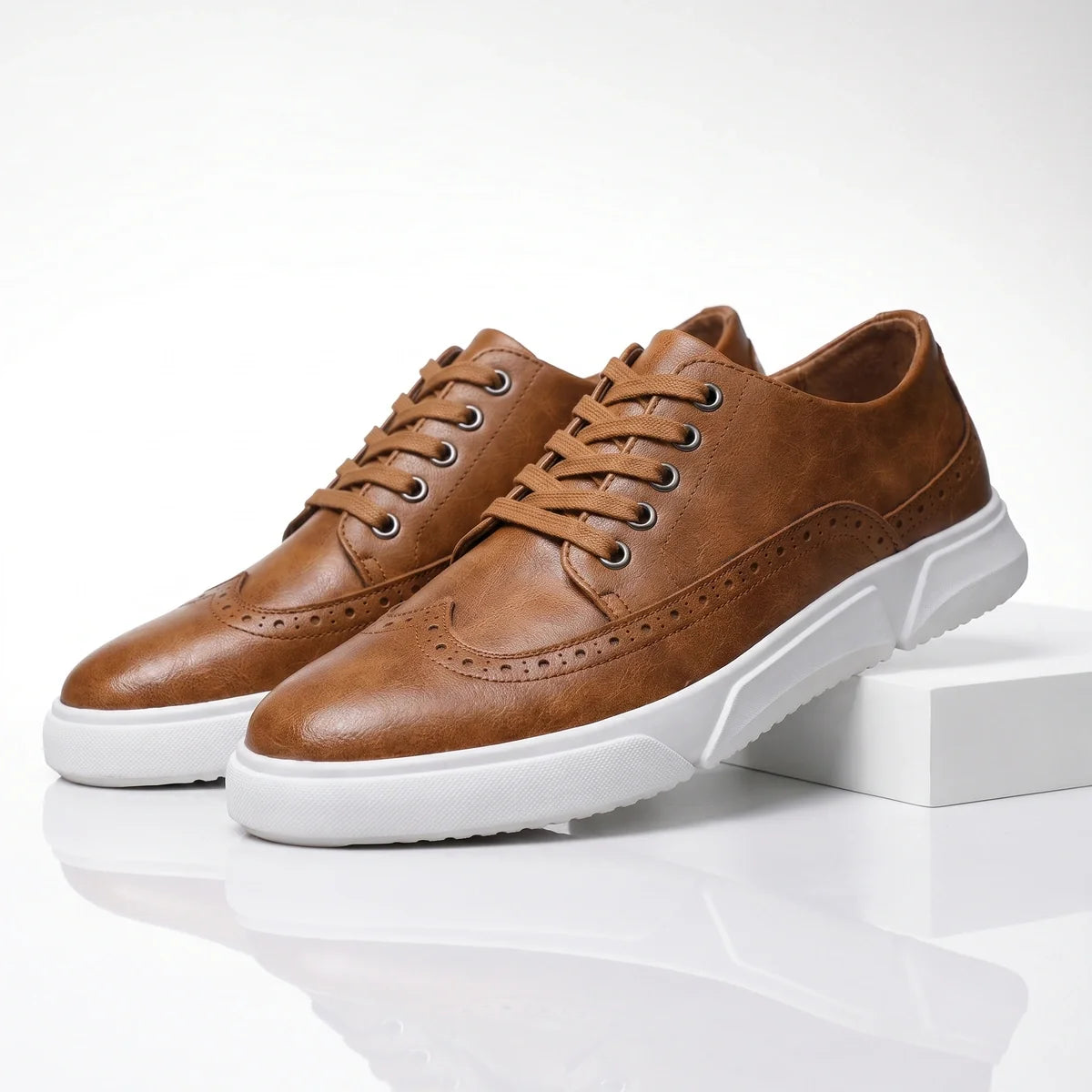 Men's Brogue Trainers- Contrast-Sole Wingtip Shoes
