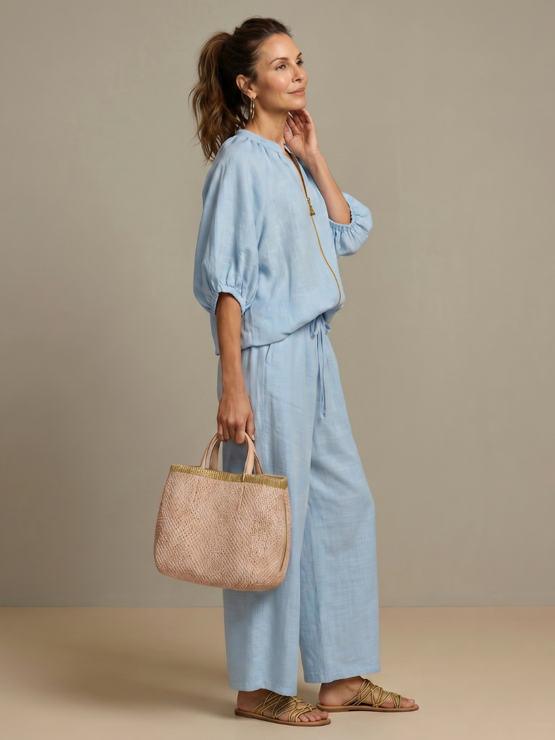 Women's Two-Piece Trouser Set- Zip-Front Blouson