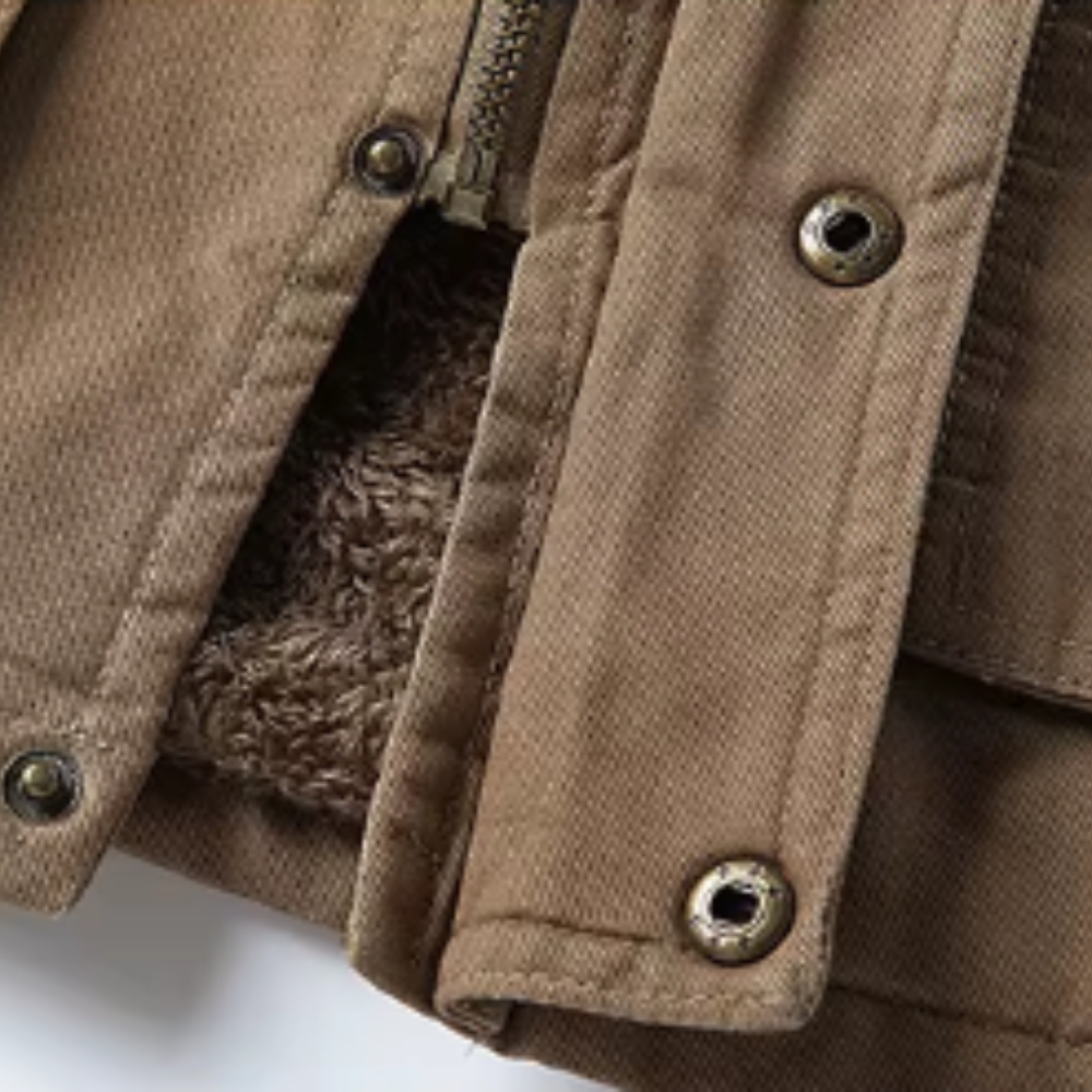 Men's Zip-Front Jacket- Button Placket and Stand Collar