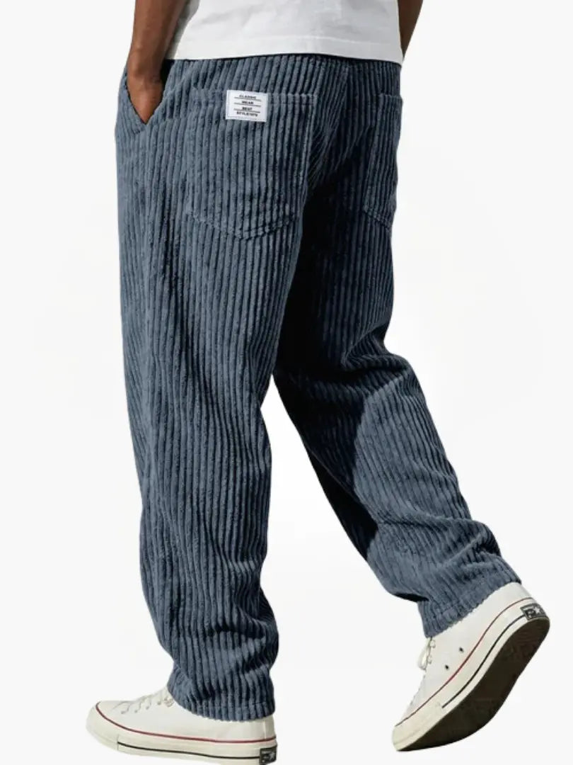 Men's Corduroy Trousers- Drawstring Waist and Straight Leg