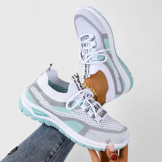 Women's Lace-Up Trainers - Colour-Panel Everyday Shoes