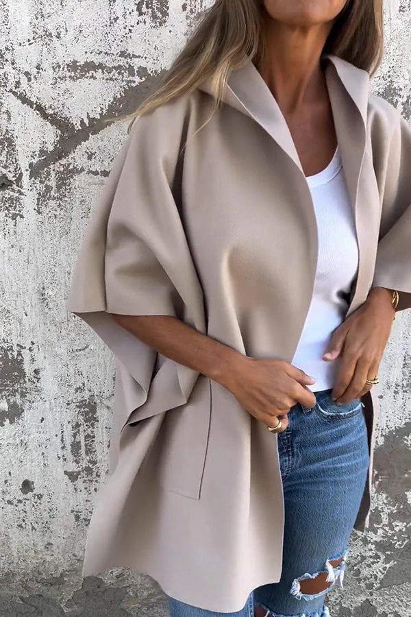 Women's Oversized Cape Coat- Notched Collar