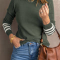 Women's Ribbed Jumper - Striped Cuffs