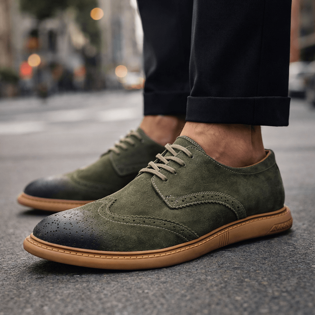 Men's Derby Shoes- Suede-Look Wingtip Lace-Ups