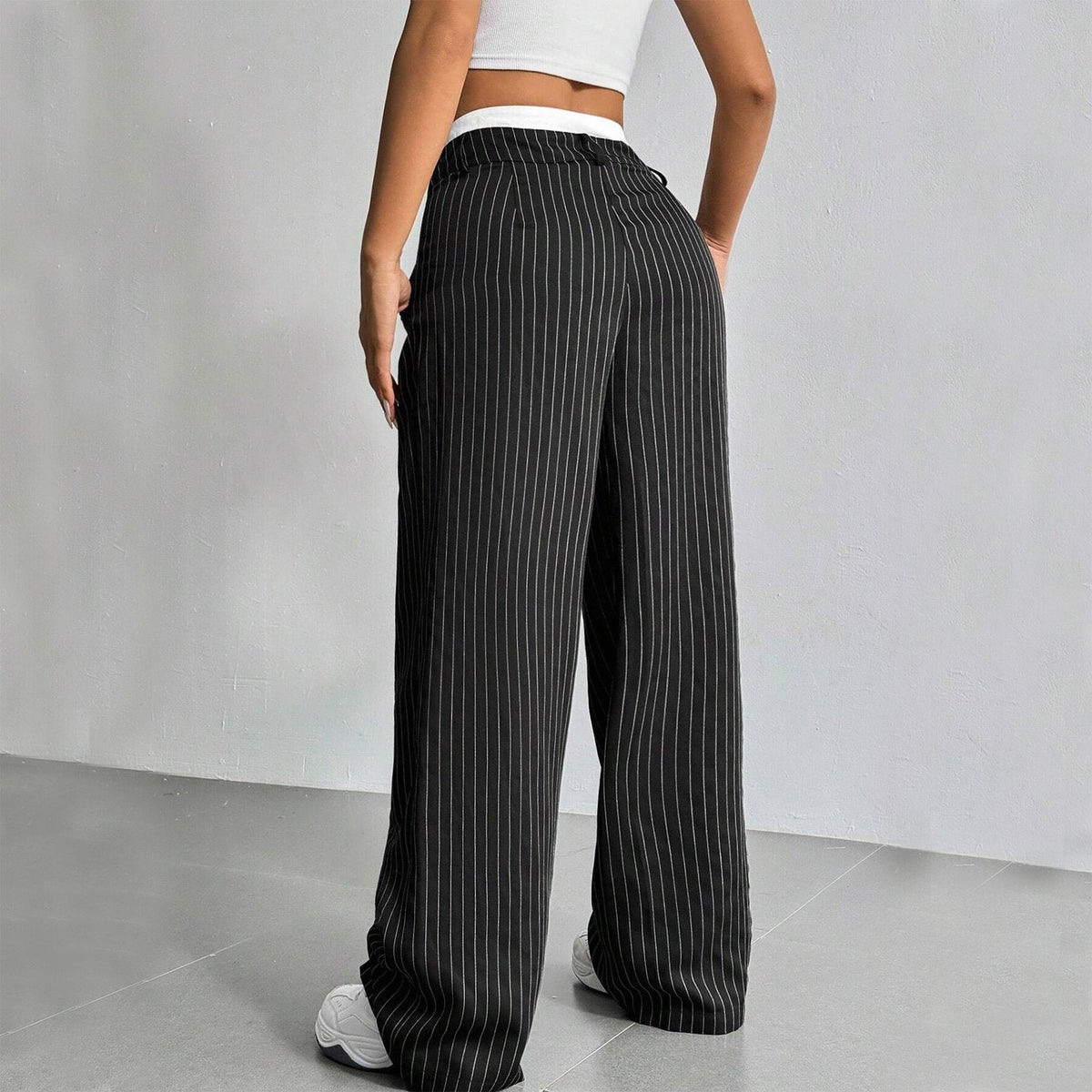 Women's Pinstripe Trousers- High Waist and Wide Leg