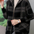 Women's Checked Hooded Jacket - Zip-Up Outerwear