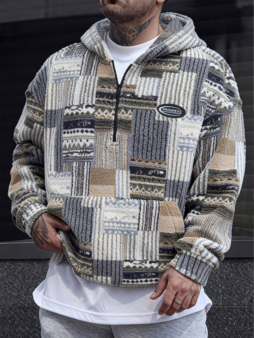 Men's Patterned Quarter-Zip Jumper