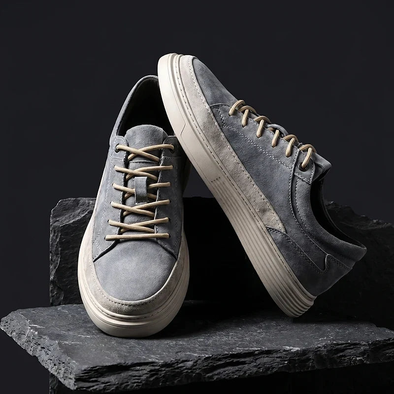Men's Lace-Up Trainers- Suede-Look Panelled Upper