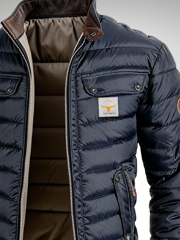 Men's Quilted Jacket - Stand-Collar Zip-Up Outerwear