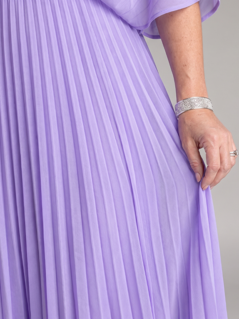 Women's Pleated Maxi Dress- V-Neck and Long Sleeves