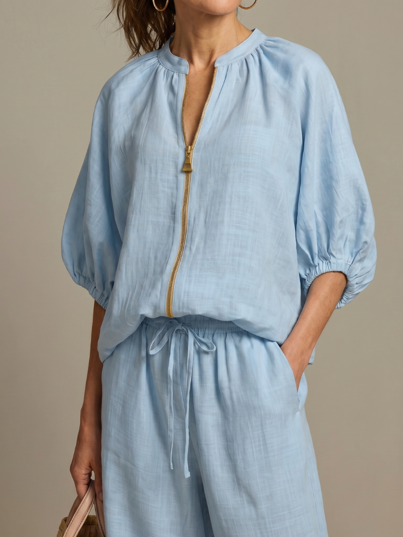 Women's Two-Piece Trouser Set- Zip-Front Blouson