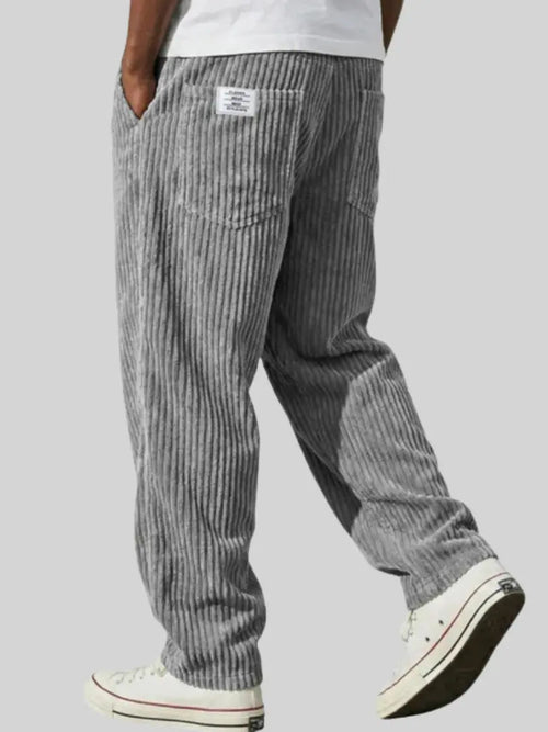 Men's Corduroy Trousers- Drawstring Waist and Straight Leg