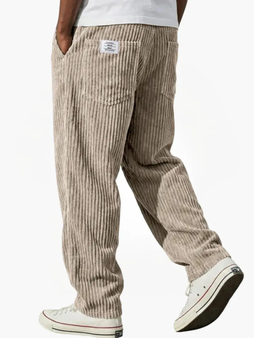 Men's Corduroy Trousers- Drawstring Waist and Straight Leg