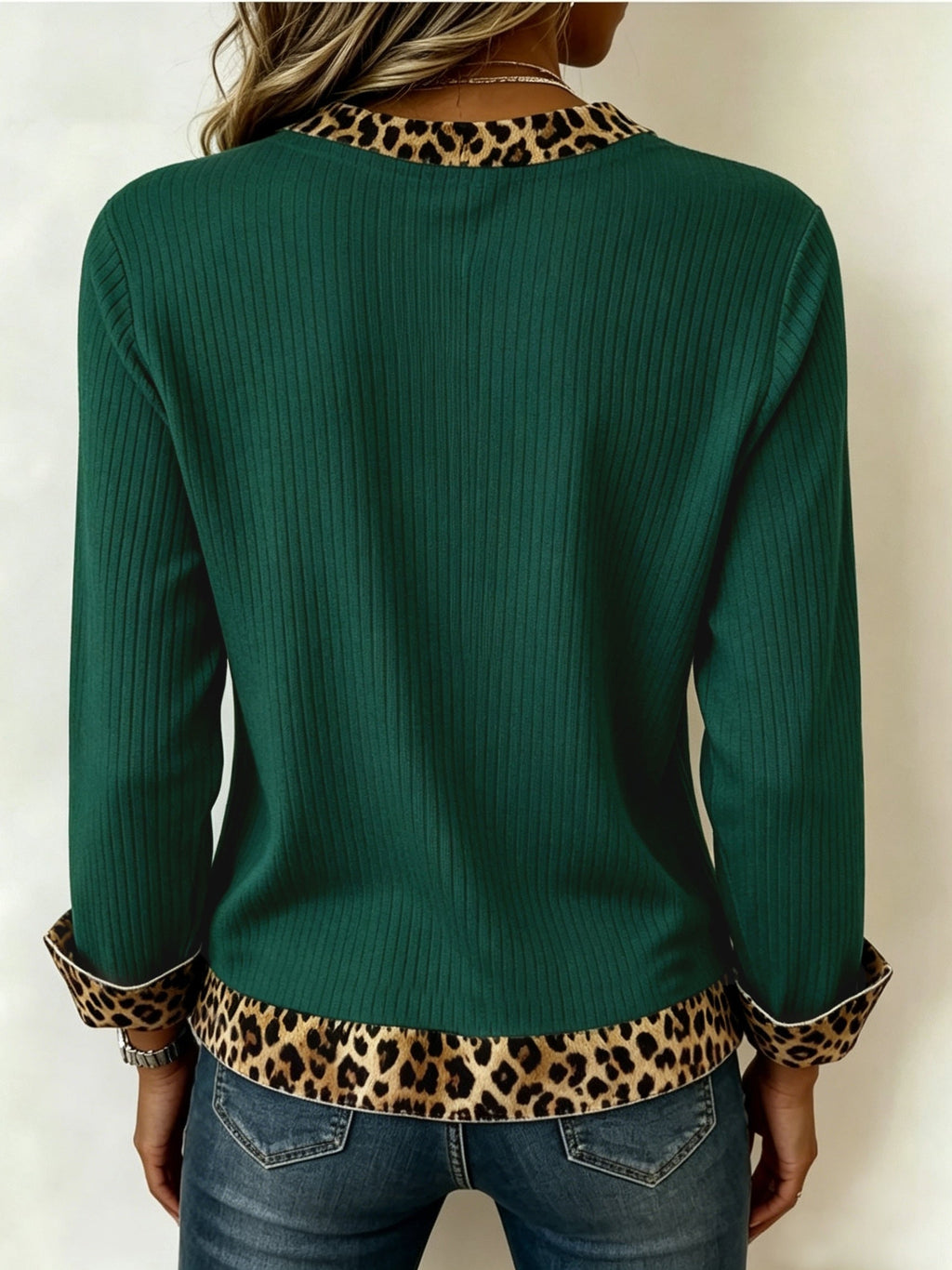 Women's V-Neck Top - Long-Sleeve Printed Blouse