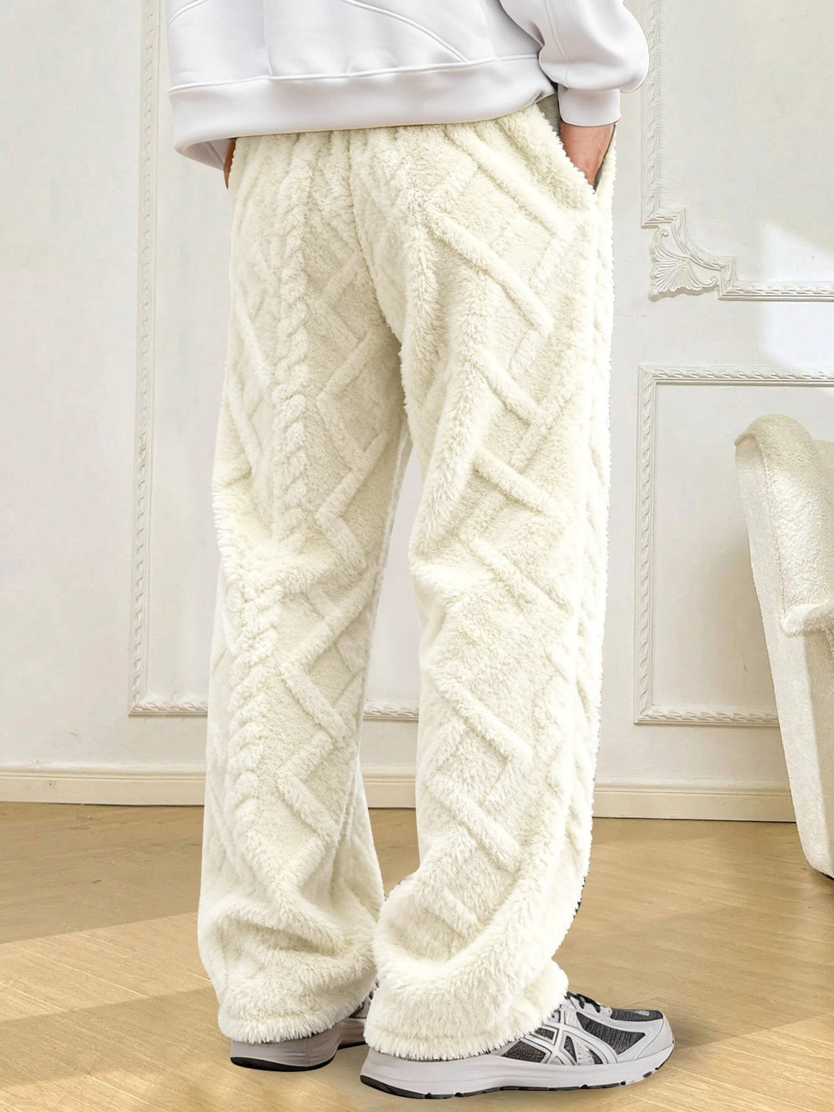 Men's Textured Joggers - Drawstring Cable-Knit Trousers
