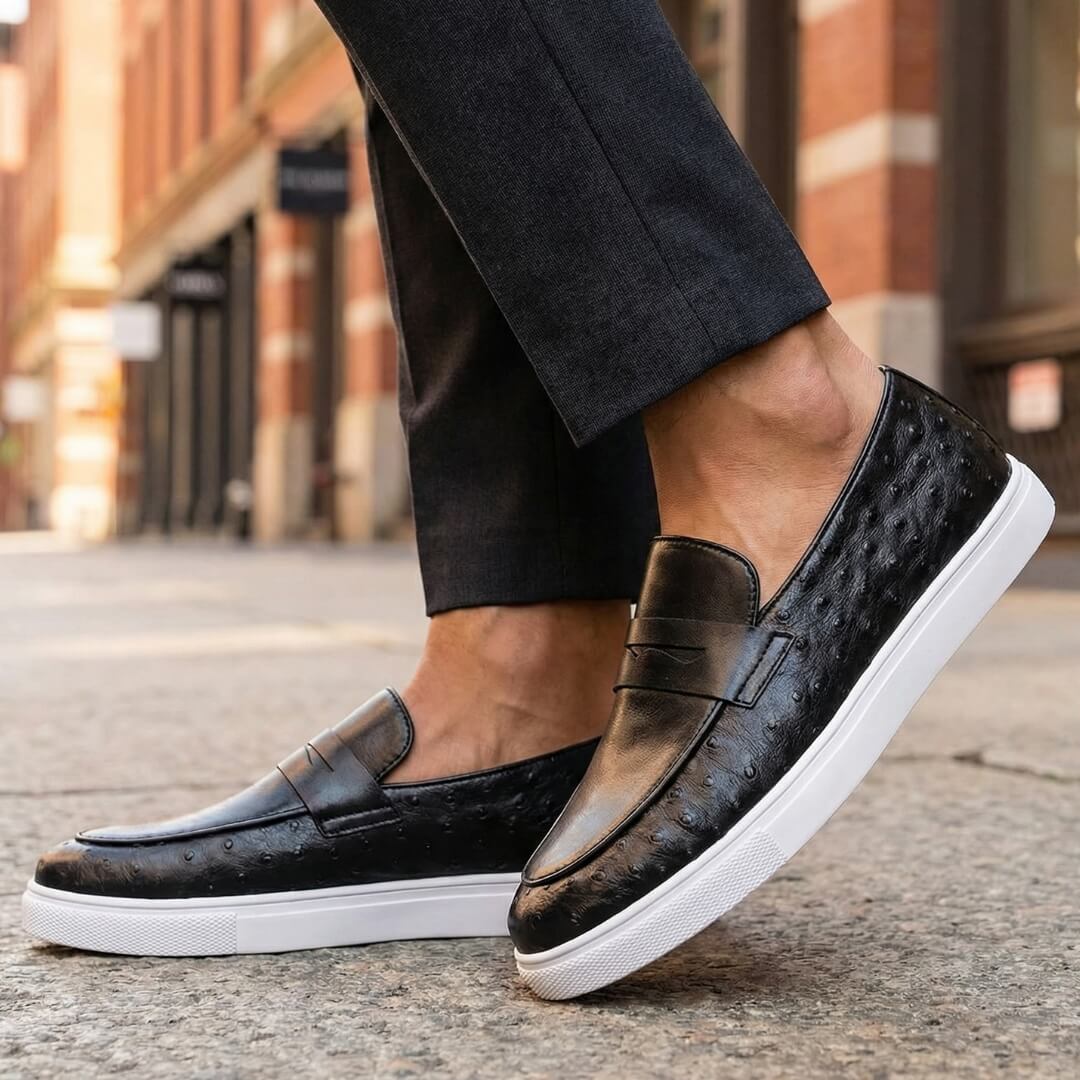 Men's Penny Loafers- Textured Panels and Contrast Sole