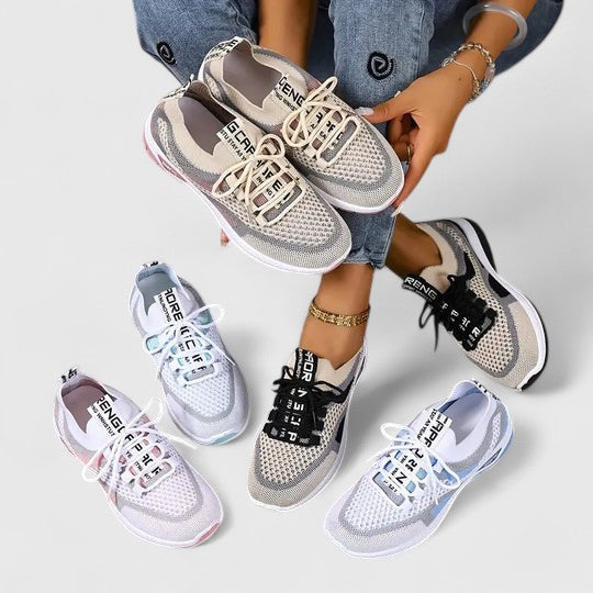 Women's Lace-Up Trainers - Colour-Panel Everyday Shoes