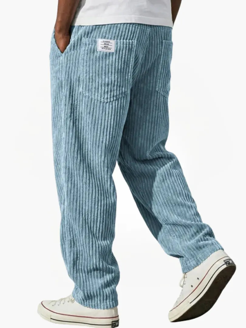 Men's Corduroy Trousers- Drawstring Waist and Straight Leg