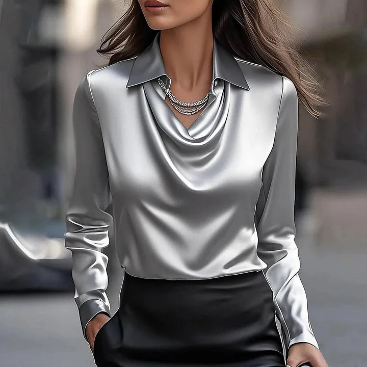 Merlina | Draped Neckline Satin Blouse