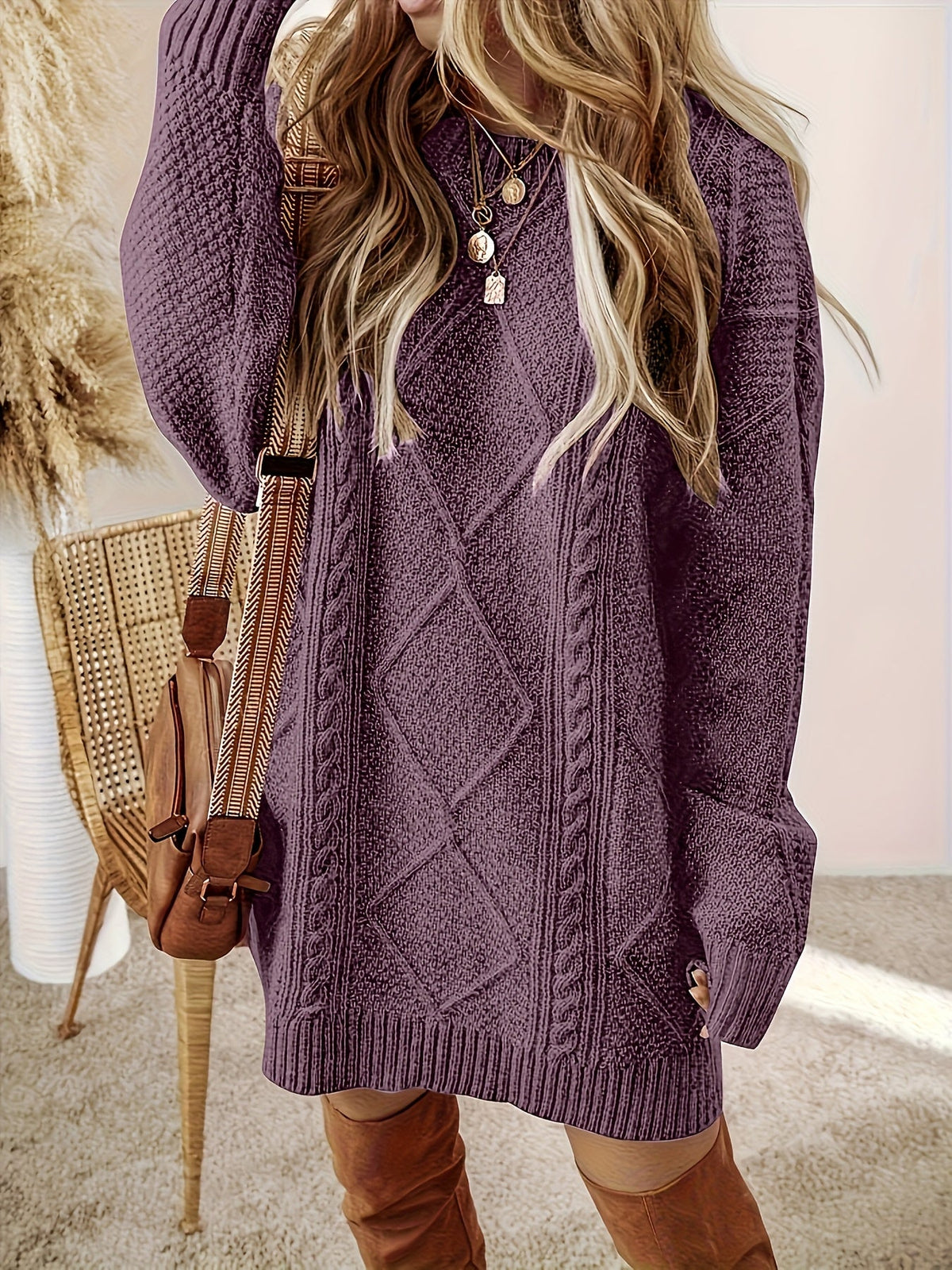 Women's Cable-Knit Jumper Dress
