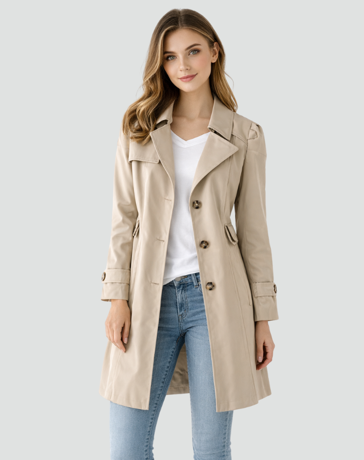 Women's Slim-Fit Trench Coat - Lapel Mid-Season Jacket