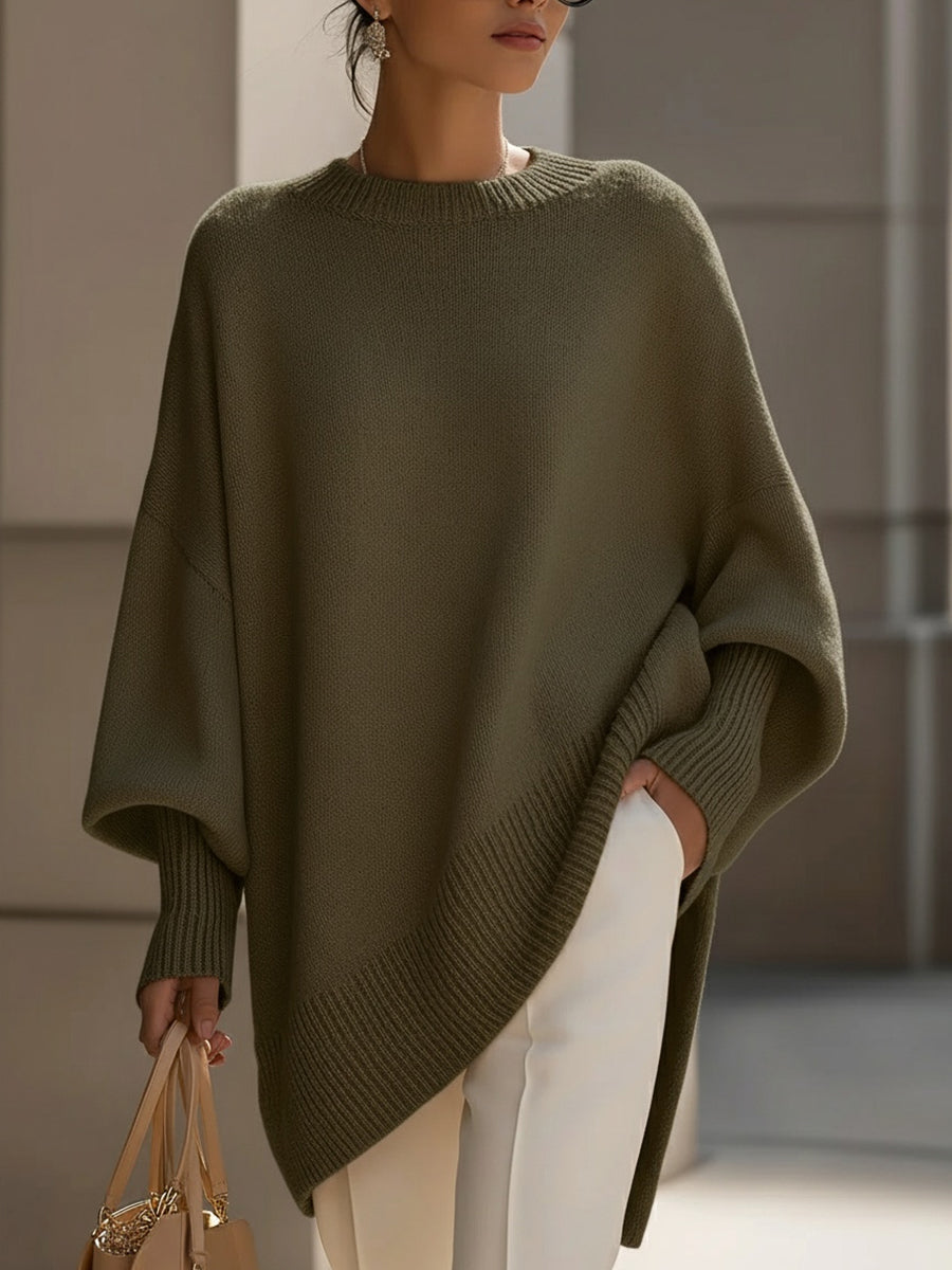 Women's Oversized Jumper - Wide-Neck Knit Top