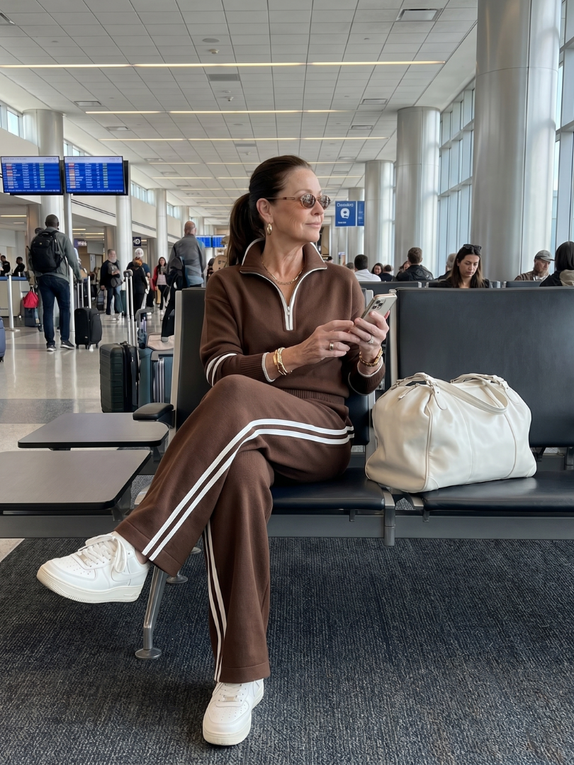 Women's Two-Piece Tracksuit- Zip-Neck Top and Side-Stripe Trousers
