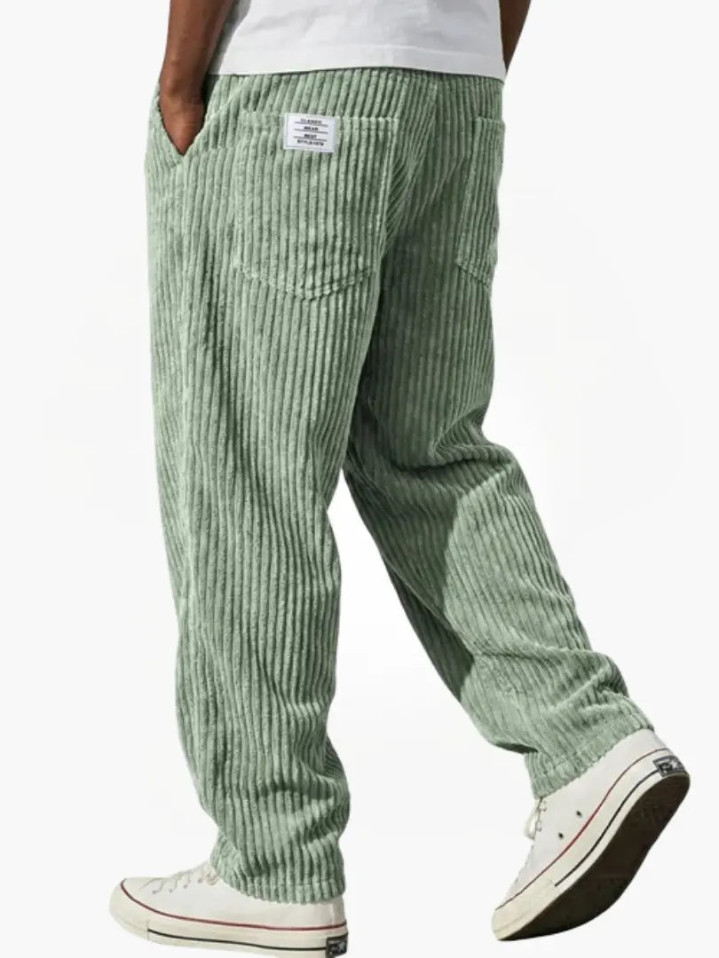 Men's Corduroy Trousers- Drawstring Waist and Straight Leg