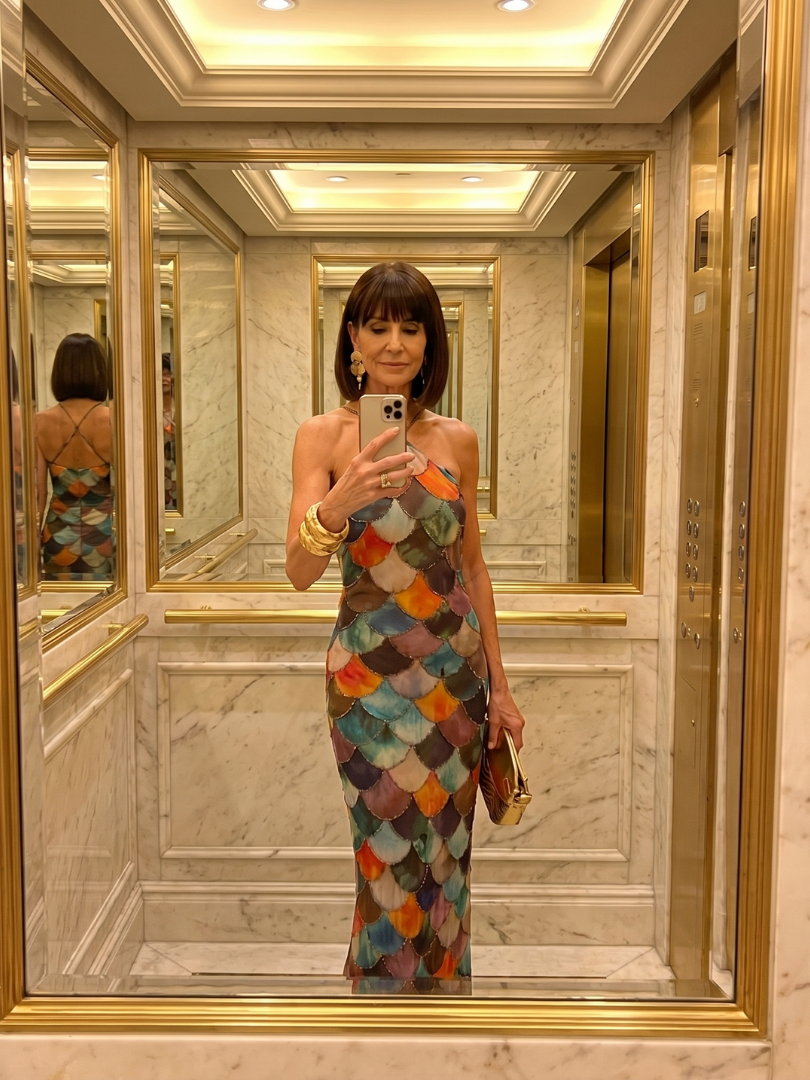 Women's Scale-Print Maxi Dress- Fitted Silhouette