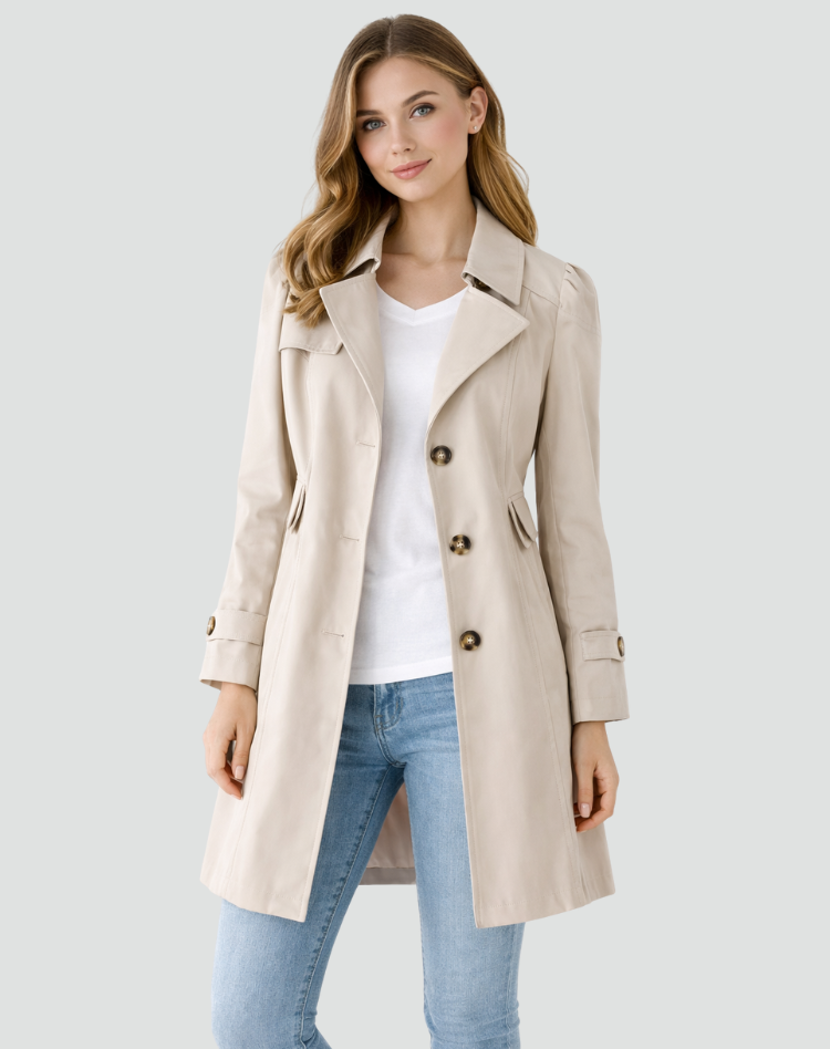 Women's Slim-Fit Trench Coat - Lapel Mid-Season Jacket