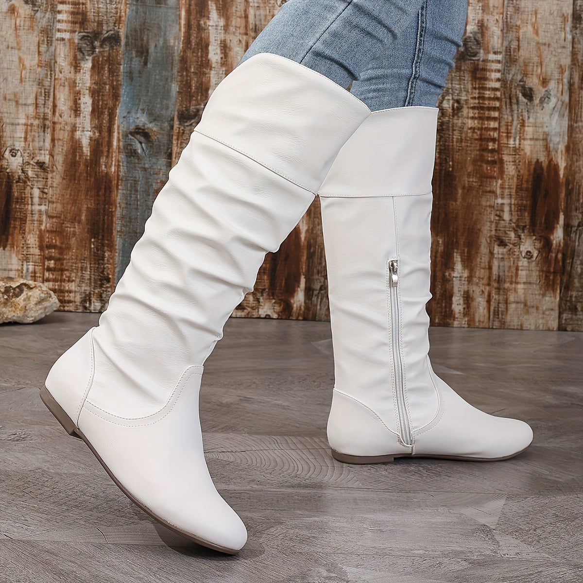 Women's Slouch Riding Boots - Buckle and Knee-High Shaft
