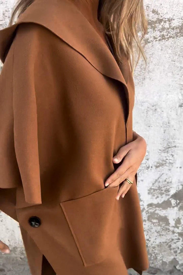 Women's Oversized Cape Coat- Notched Collar