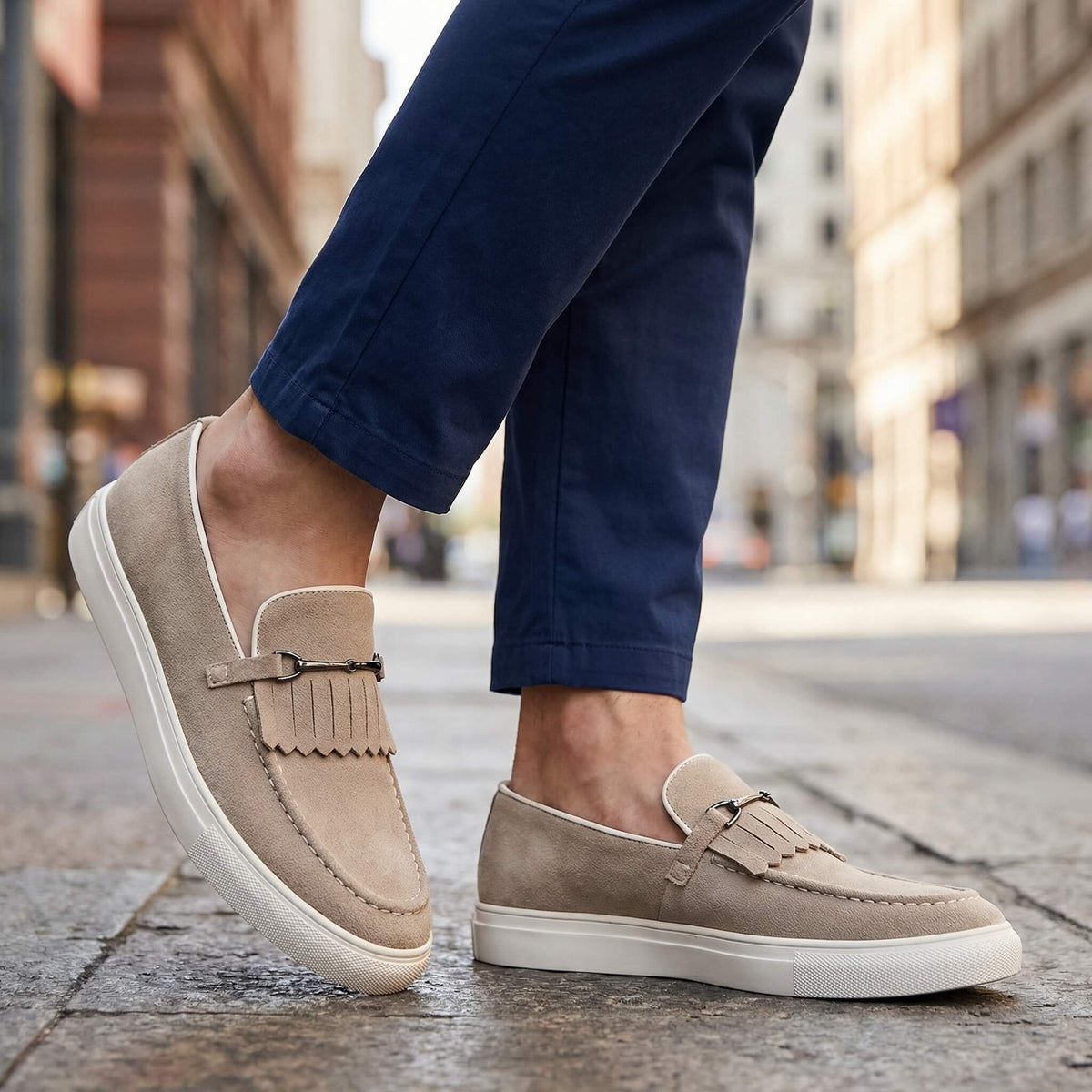 Men's Penny Loafers- Suede-Look Upper and White Sole