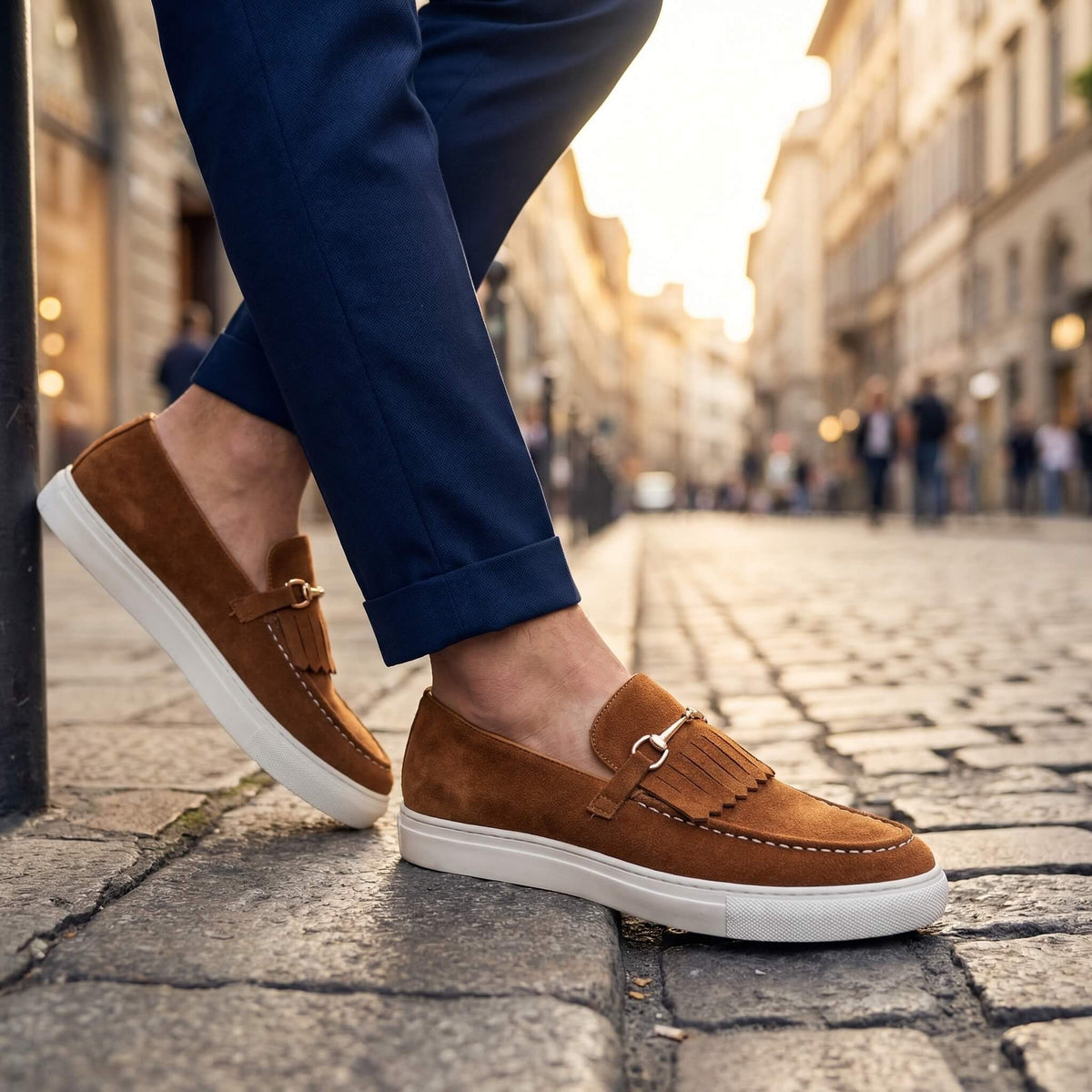 Men's Penny Loafers- Suede-Look Upper and White Sole