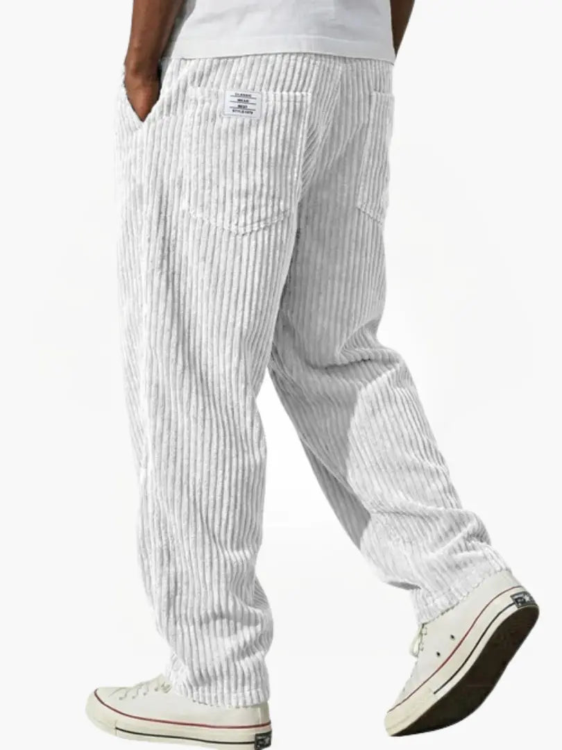 Men's Corduroy Trousers- Drawstring Waist and Straight Leg
