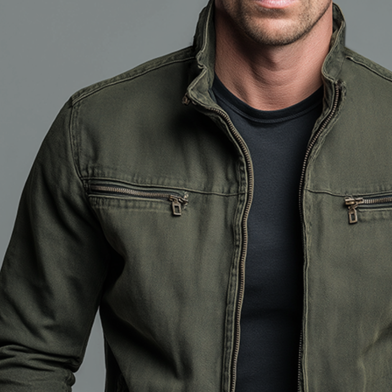 Men's Zip-Up Jacket - Stand-Collar Utility Outerwear
