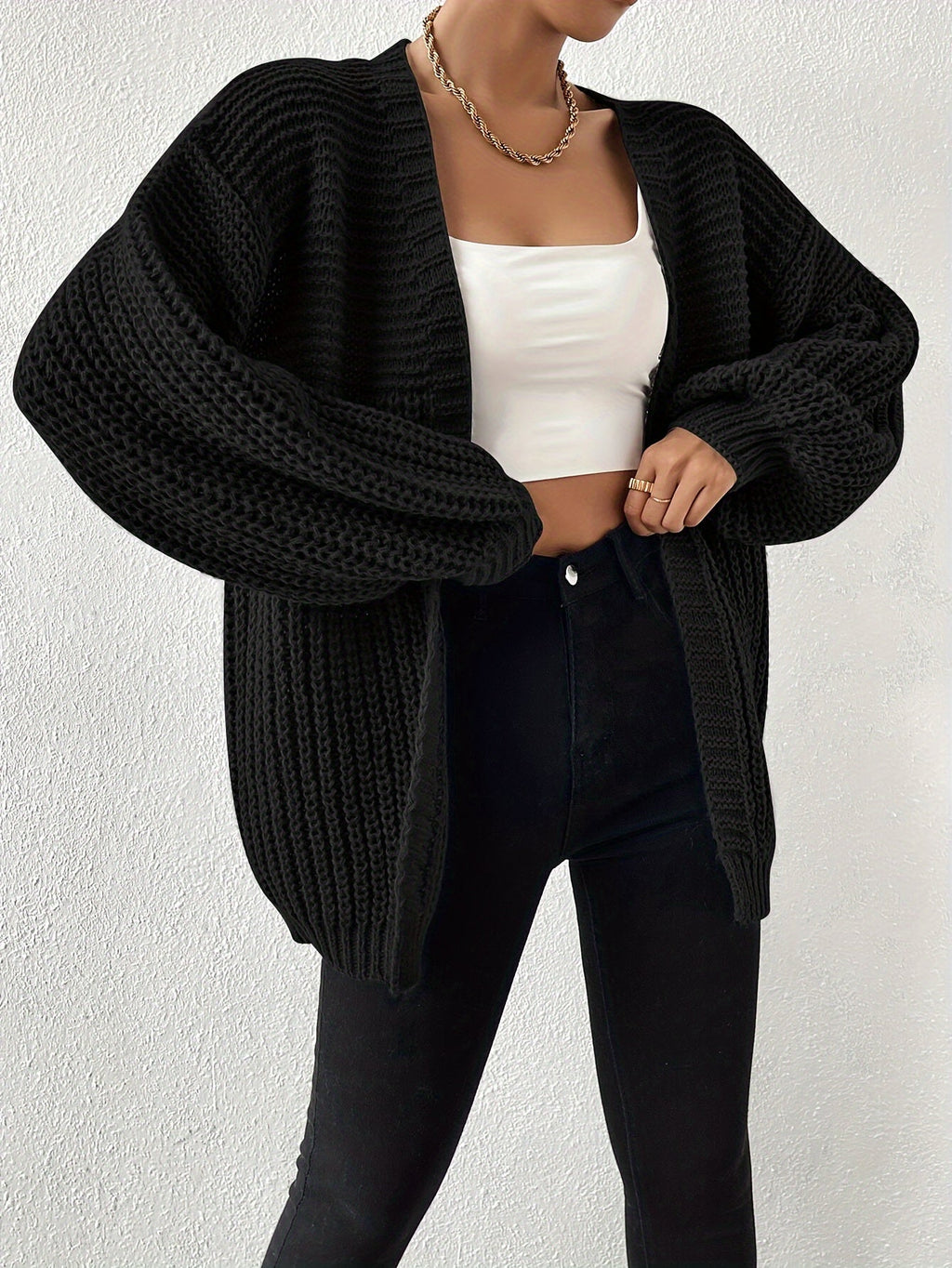 Women's Chunky-Knit Cardigan - Open Front