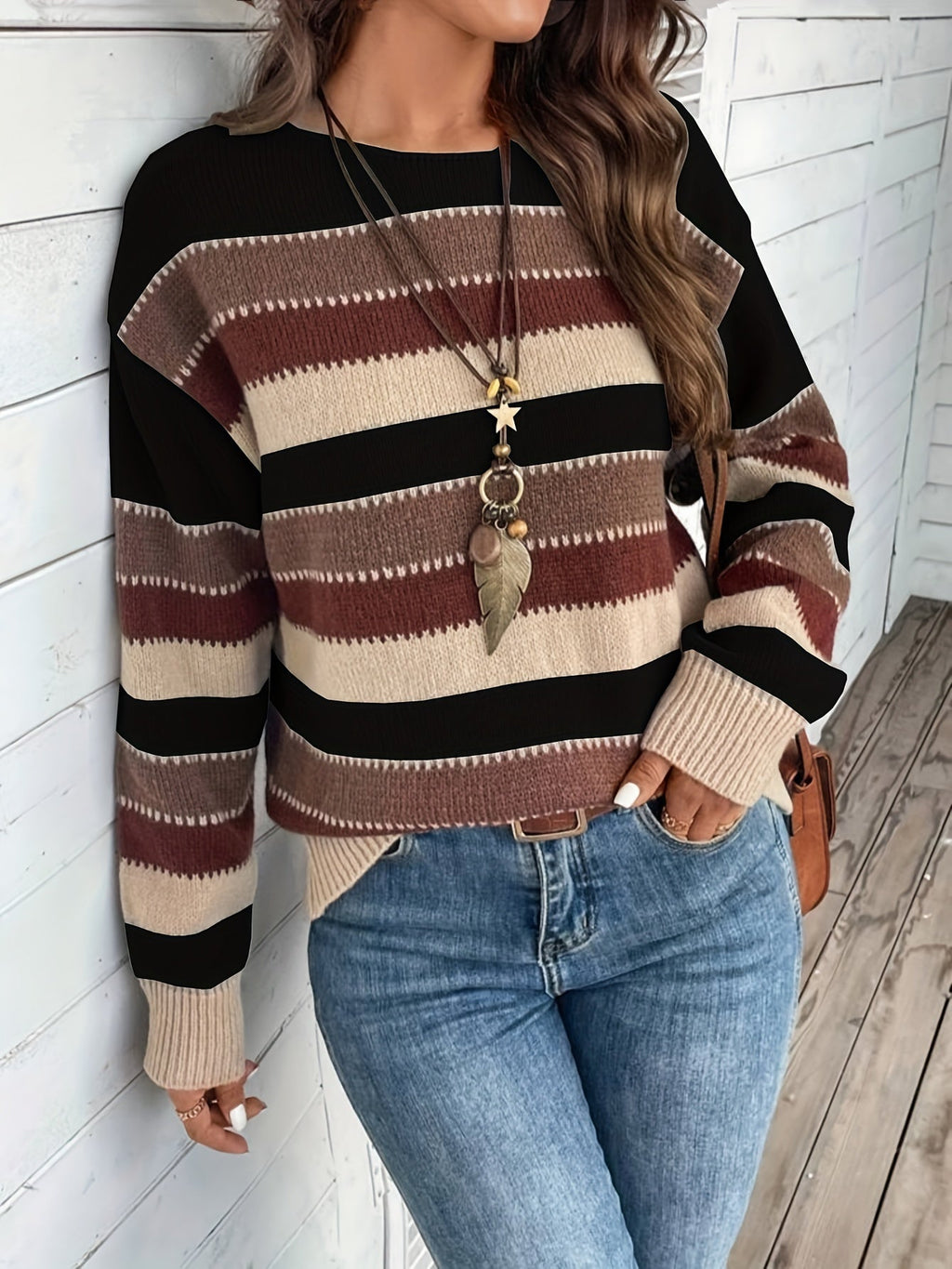 Women's Striped Jumper - Round Neck Knitwear