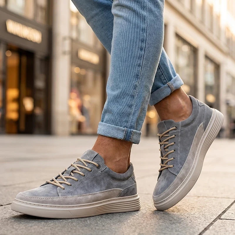 Men's Lace-Up Trainers- Suede-Look Panelled Upper