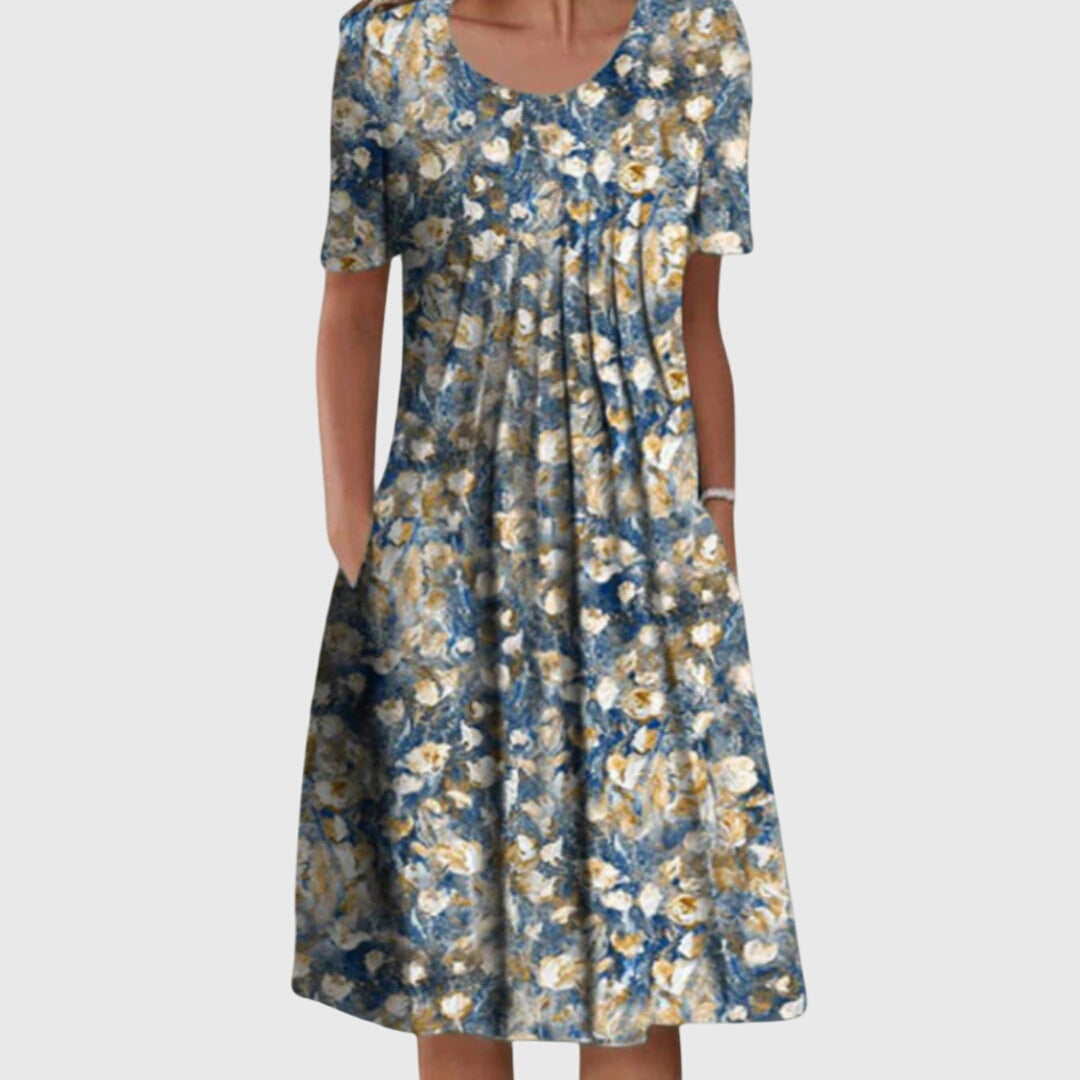 Scarlett | Floral Print Round Neck Midi Dress