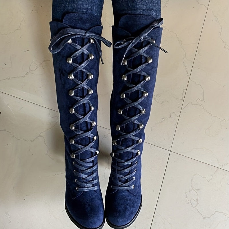 Women's Tall Lace-Up Boots - Chunky Heel
