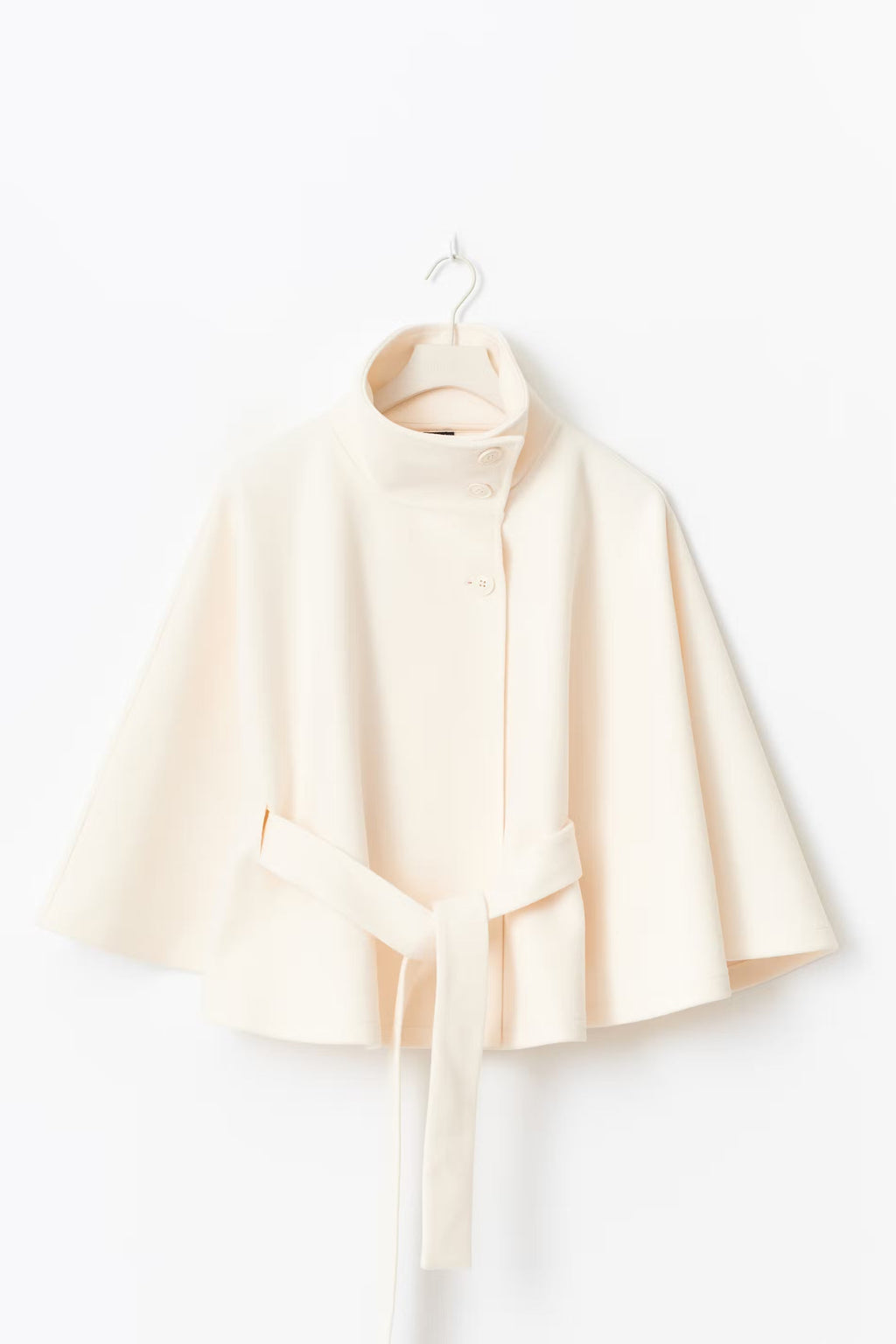 Women's Cape Coat - High-Collar Belted Winter Jacket