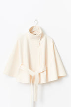 Women's Cape Coat - High-Collar Belted Winter Jacket