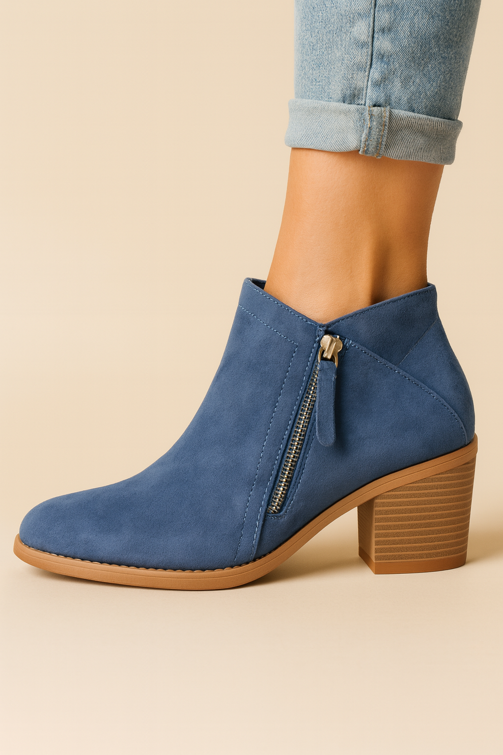 Women's Block-Heel Ankle Boots - Side-Zip Shoes