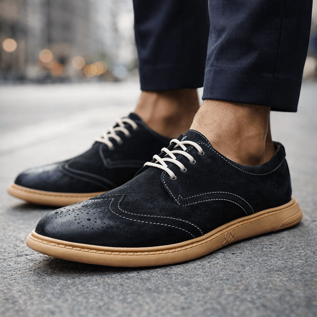 Men's Derby Shoes- Suede-Look Wingtip Lace-Ups