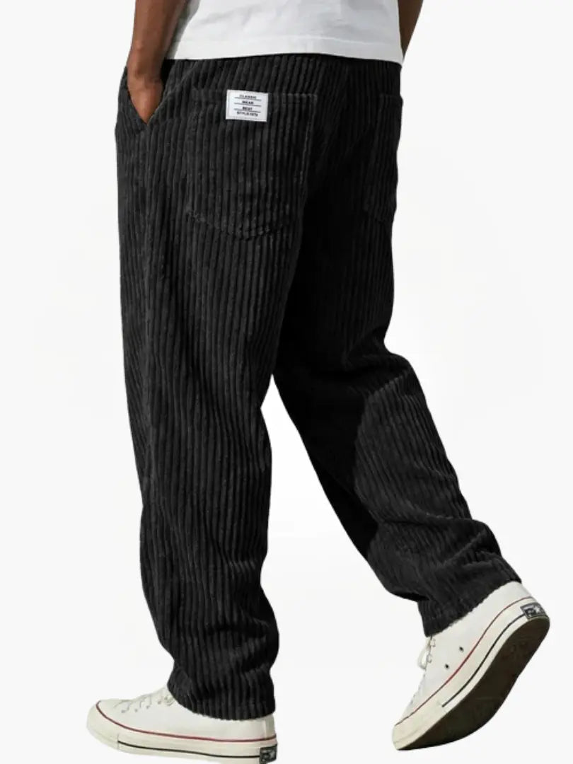 Men's Corduroy Trousers- Drawstring Waist and Straight Leg