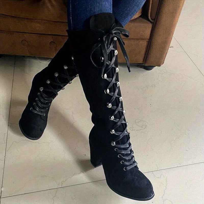Women's Tall Lace-Up Boots - Chunky Heel