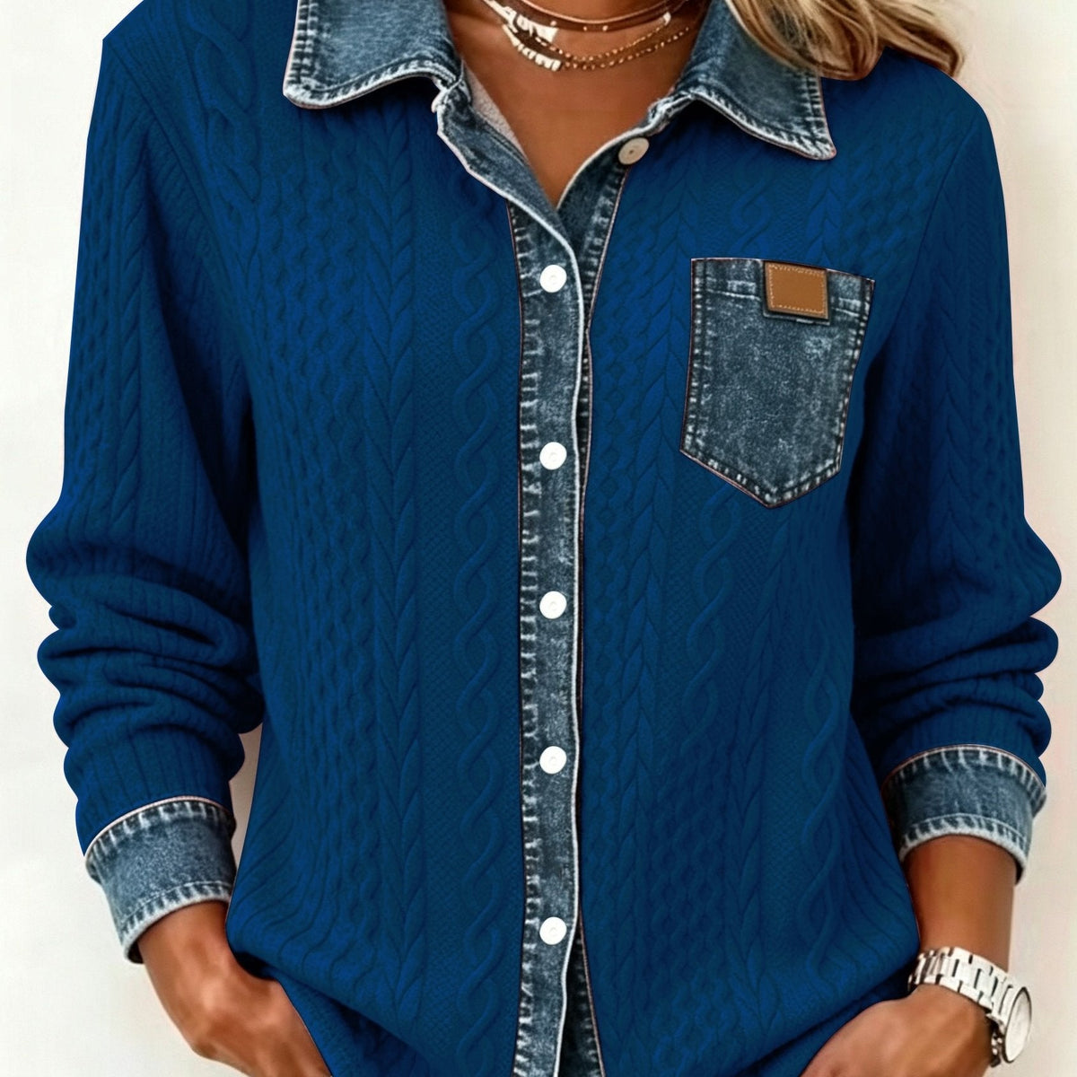 Women's Cable-Knit Cardigan - Contrast Collar Button-Front Knitwear